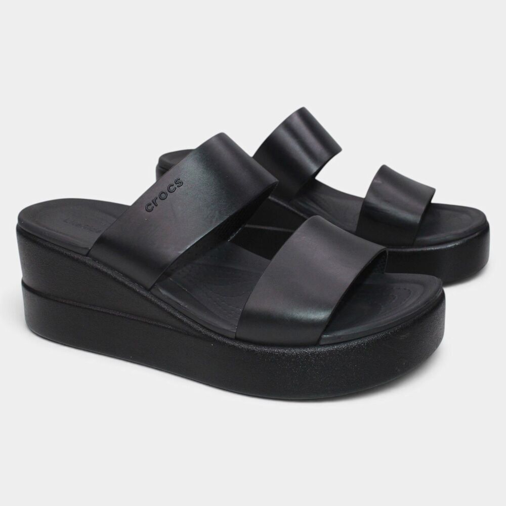 Crocs Brooklyn Mid Wedge Women 8 Black LiteRide Platform Slides